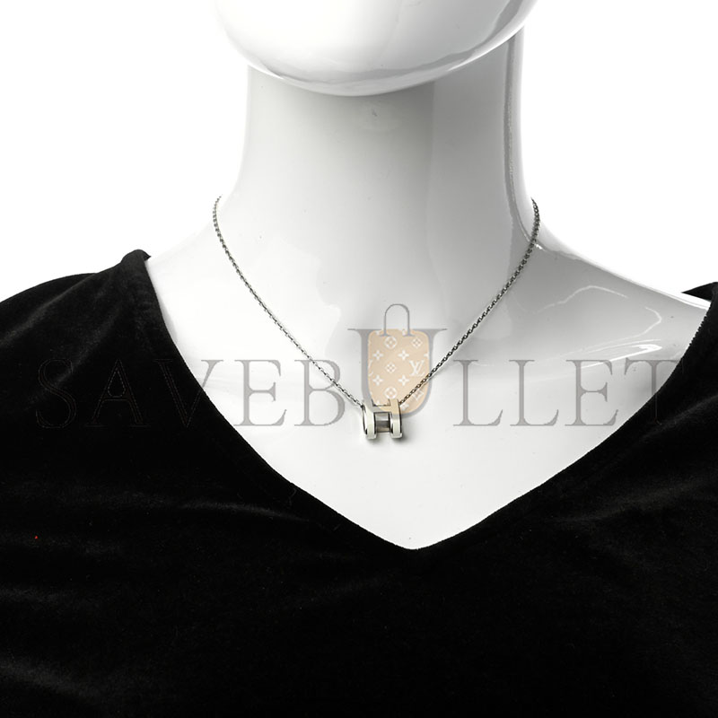 H**mes lacquered palladium pop h pendant necklace white